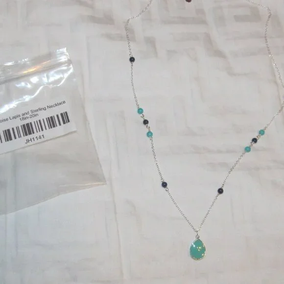 Turquiose and Blue Lapiz-Colored Sterling Silver Necklace - Picture 3 of 15